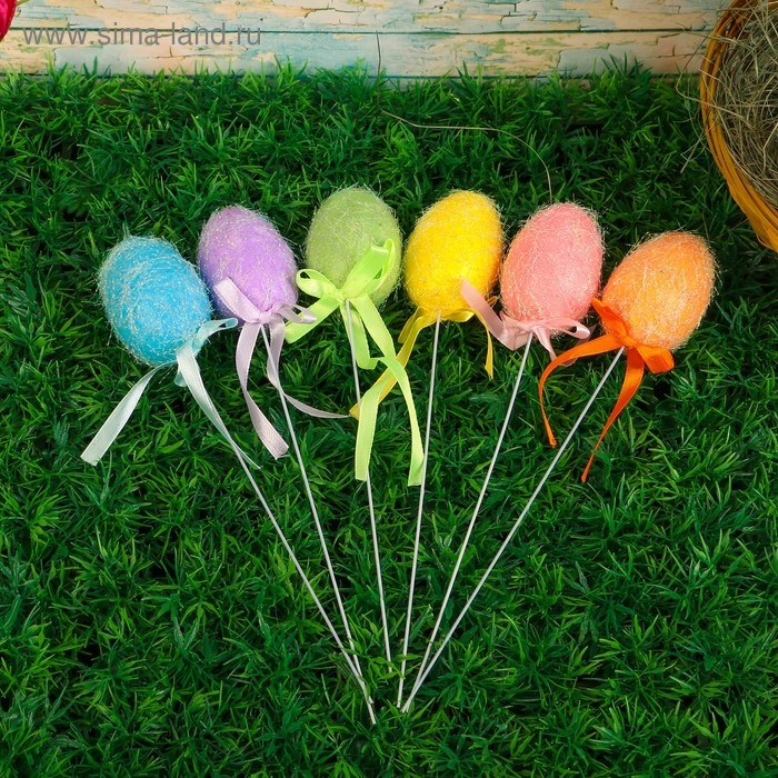 Декор пасхальный на палочке Декор пасхальный на палочке "Яйцо цветные блёстки" набор 6 шт яйцо 5х7 см 23х5х5 см