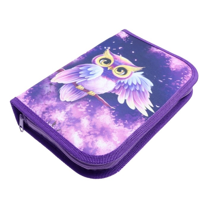 Пенал 3 секции, вкладка внутри, 140 х 210 х 40 мм, тканевый, Calligrata TOP Block "Совушка"