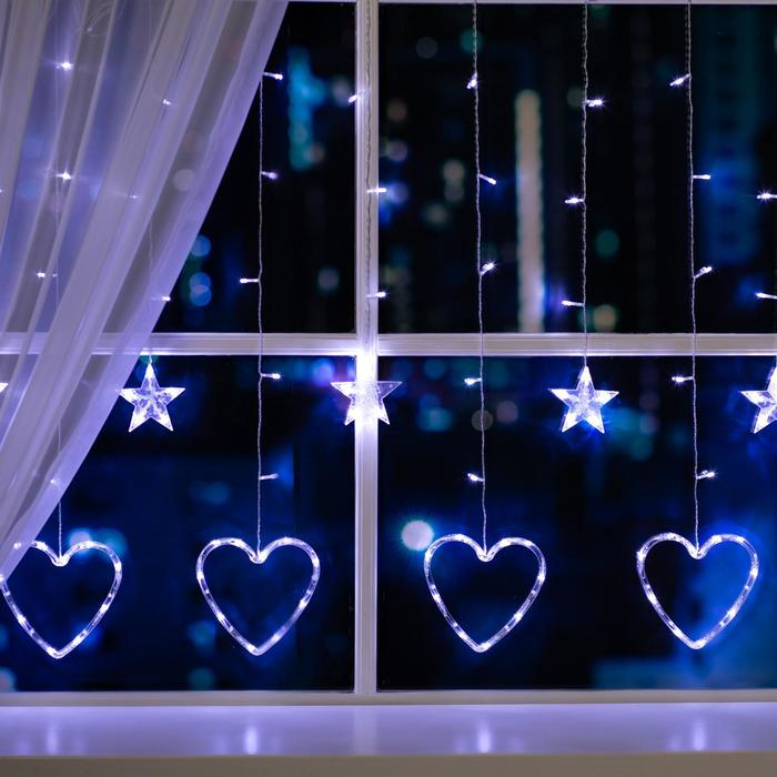 Гирлянда &laquo;Бахрома&raquo; 2.4 &times; 0.9 м с насадками &laquo;Сердце&raquo;, IP20, прозрачная нить, 186 LED, свечение белое, 8 режимов, 220 В