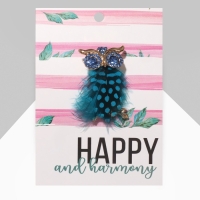 Брошь &laquo;Сова с пером&raquo;, цвет морской в золоте