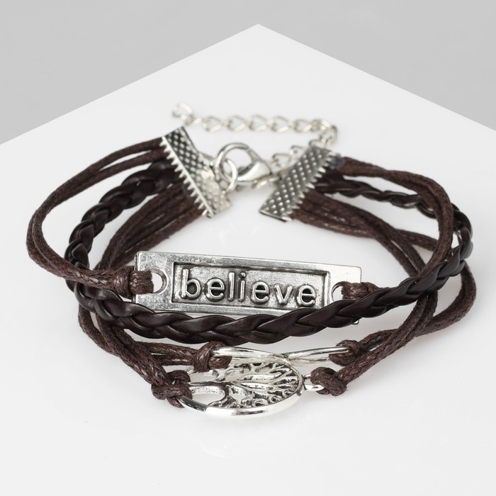 Браслет унисекс &laquo;Магия знаков&raquo; ветви и бесконечность, цвет коричневый с чернёным серебром, 18 см