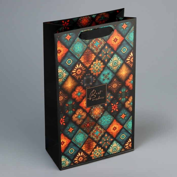 Пакет подарочный под две бутылки, упаковка, &laquo;Best wishes&raquo;, 35 х 20 х 9 см