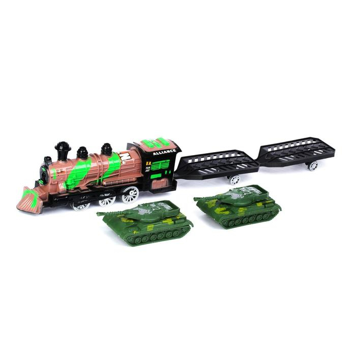 Паровоз инерционный «Военный», с танками, цвета МИКС Паровоз инерционный «Военный», с танками, цвета МИКС