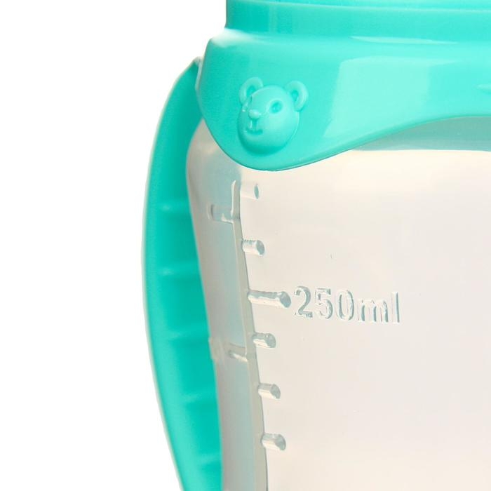 Бутылочка для кормления &laquo;Мишутка&raquo;, классическое горло, приталенная, с ручками, 250 мл., от 0 мес., цвет бирюзовый