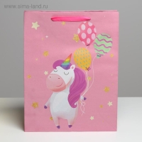 Пакет подарочный крафтовый вертикальный, упаковка, &laquo;Единорожек&raquo;, L 31 х 40 х 11,5 см