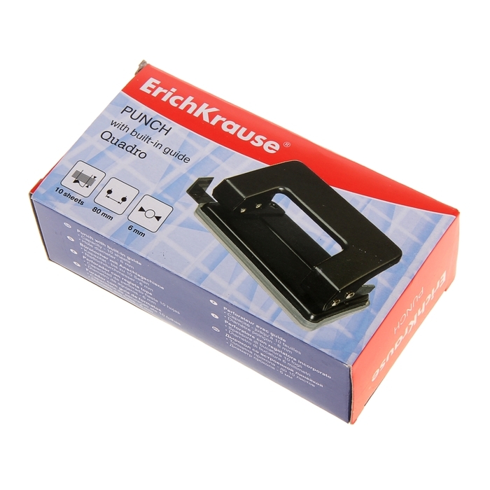 Дырокол ErichKrause Quadro, до 10 листов, диаметр прокола 6 мм, расстояние между проколами 80 мм, чёрный Дырокол ErichKrause Quadro, до 10 листов, диаметр прокола 6 мм, расстояние между проколами 80 мм, чёрный