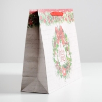 Пакет подарочный новогодний крафтовый горизонтальный &laquo;Спешу поздравить с Новым годом&raquo;, L 40 х 31 х 9 см, Новый год