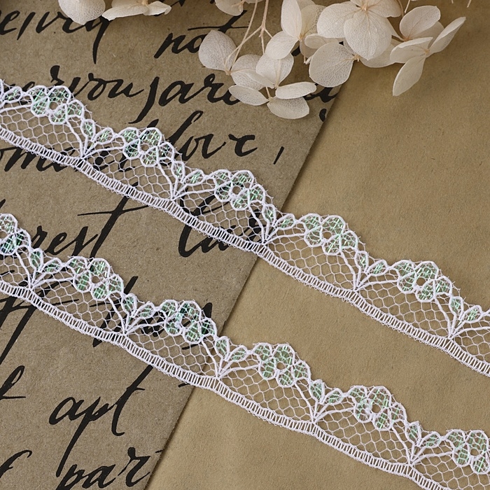 Кружево капроновое, с люрексом, 15 мм &times; 10 &plusmn; 1 м, цвет белый