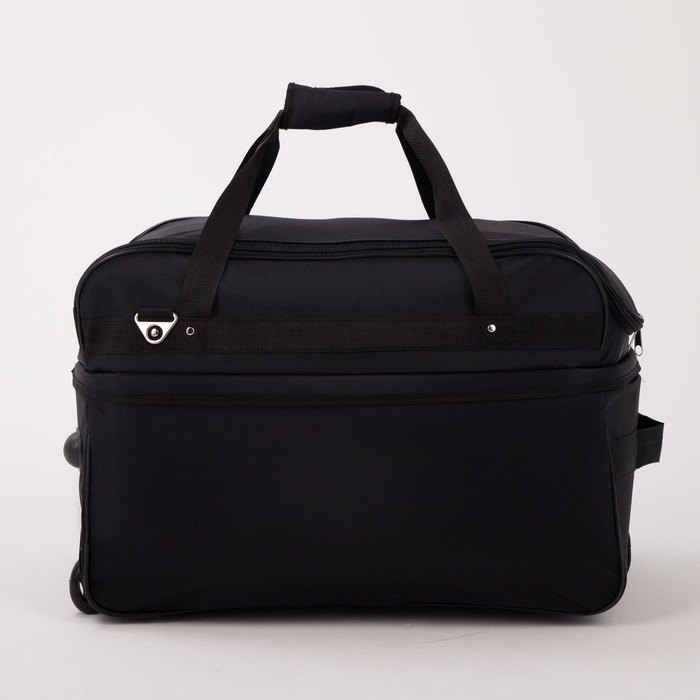 Сумка дорожная на колёсах, отдел на молнии, с увеличением, 2 наружных кармана, длинный ремень, цвет чёрный Сумка дорожная на колёсах, отдел на молнии, с увеличением, 2 наружных кармана, длинный ремень, цвет чёрный