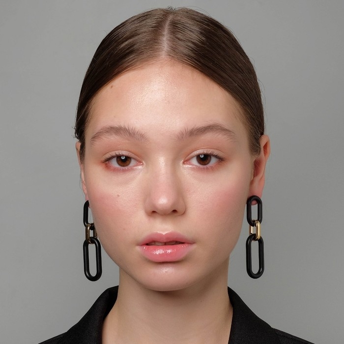 Серьги висячие &laquo;Цепь&raquo; овалы, 3 звена, цвет золотисто-чёрный, 7 см