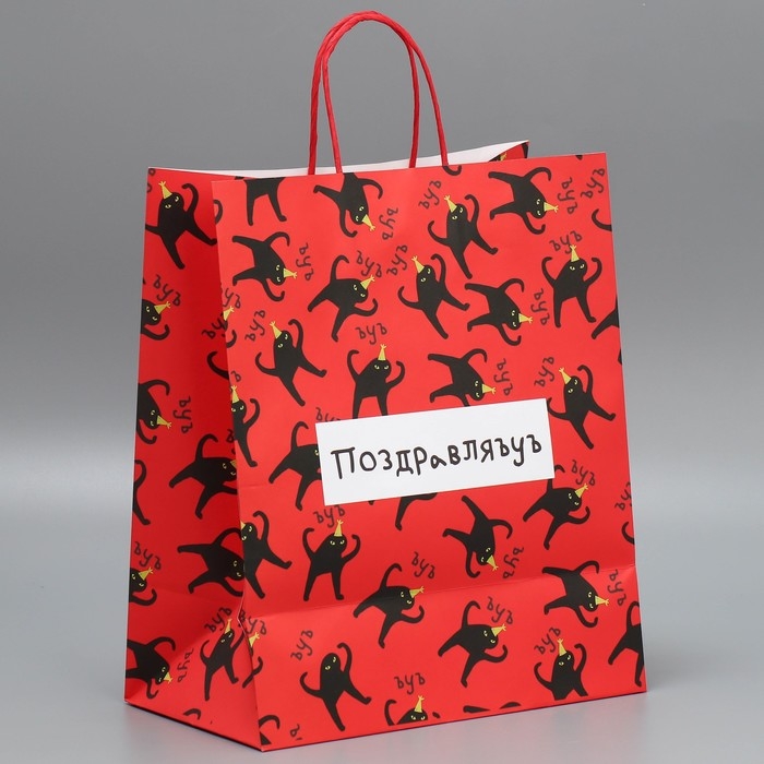 Пакет подарочный крафтовый, упаковка, &laquo;Поздравляю&raquo;, 28 х 32 х 15 см