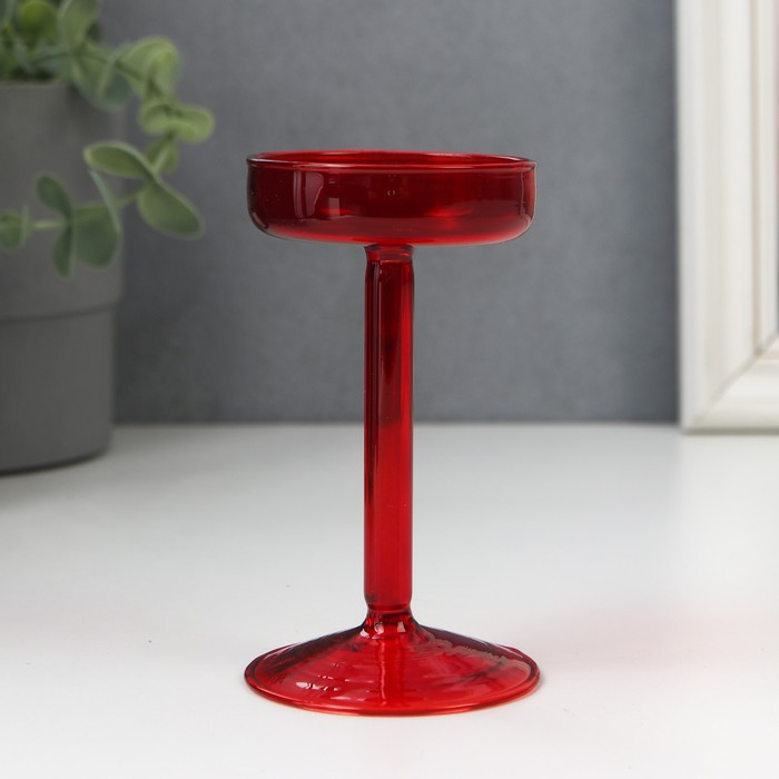 Подсвечник стекло на 1 свечу Подсвечник стекло на 1 свечу "Высокая ножка" красный d до 6 см 10,5х6х6 см