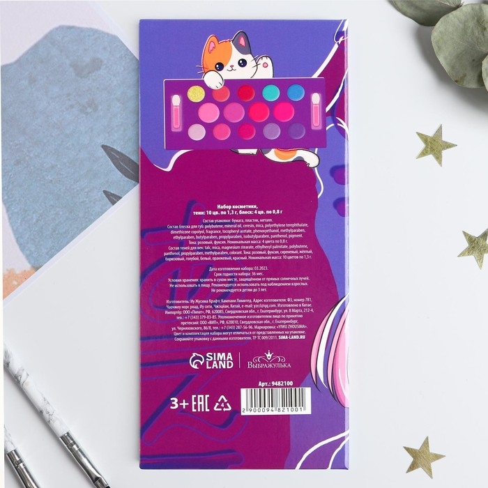 Набор косметики &laquo;Стильные девчонки&raquo;, тени 10 цв по 1,3 гр, блеск 4 цв по 0,8 гр