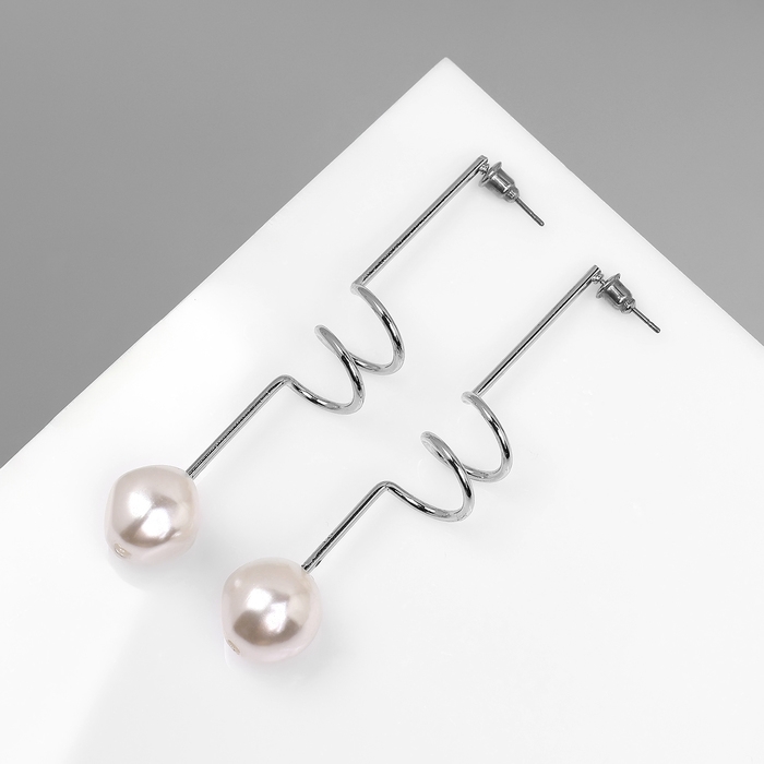 Серьги с жемчугом &laquo;Бусина&raquo; спираль мини, цвет серебро