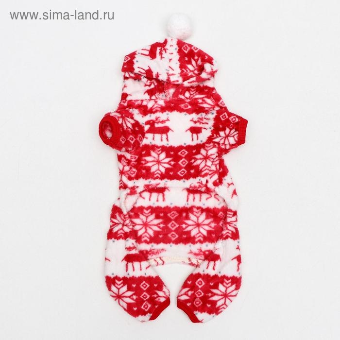 Комбинезон "Олени" с капюшоном, размер S (ДС 25 см, ОГ 35 см, ОШ 25 см), красный