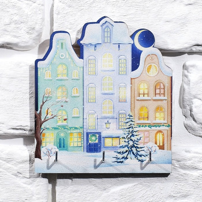 Ключница настенная новогодняя «Дома , ночь», на Новый год Ключница настенная новогодняя «Дома , ночь», на Новый год