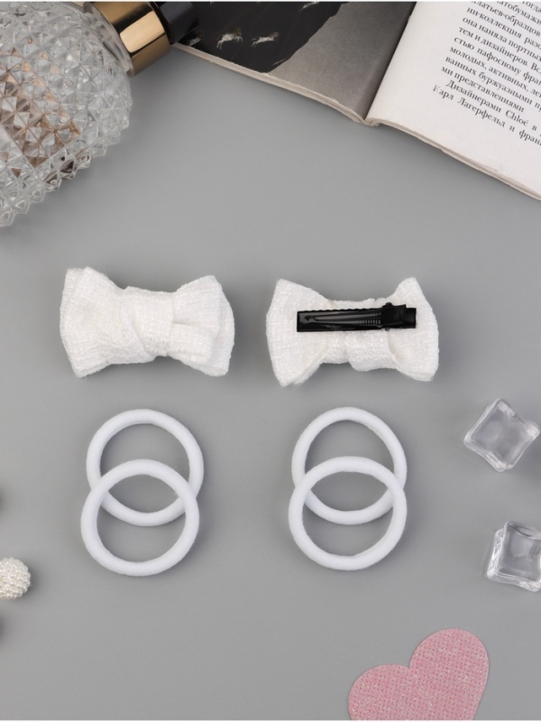 Набор для волос "Школьница галант" (4 резинки 3,5 см, 2 зажима 6 см) элит, белый