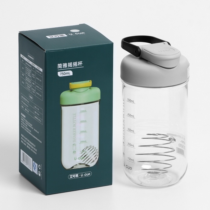 Шейкер спортивный для коктейлей и воды 550 мл, с мерной шкалой, тритан, 7.5 х 18 см