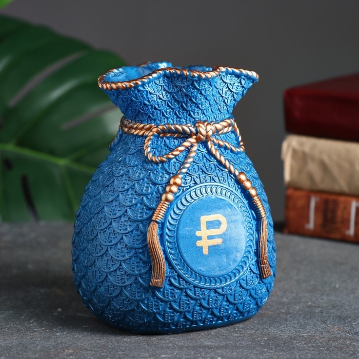 Копилка для денег &laquo;Мешок денег: рубль&raquo;, гипс, синий, 15 см