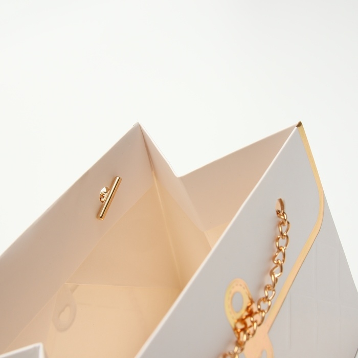 Пакет для цветов, ручка цепь, Пакет для цветов, ручка цепь, "Белый", с золотым тиснением, 15 х 10,5 х 10 см