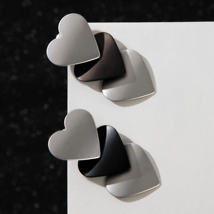 Серьги металл &laquo;Тренд&raquo; сердечки, цвет чёрно-серебряный