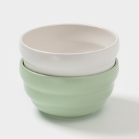 Салатники Доляна &laquo;Зефир&raquo;, 700 мл, d=15,5 см, набор 2 шт, керамика, белые, зелёные