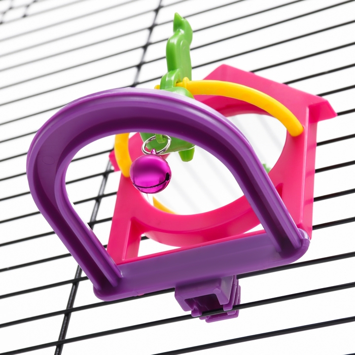 Игрушка для птиц "Зеркальце с компаньоном", 9 х 11 х 11.5 см, микс цветов