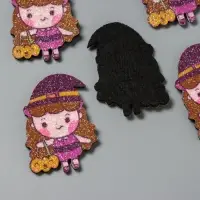 Декор для творчества войлок блеск "Ведьмочка с тыквой" 5х3,3 см