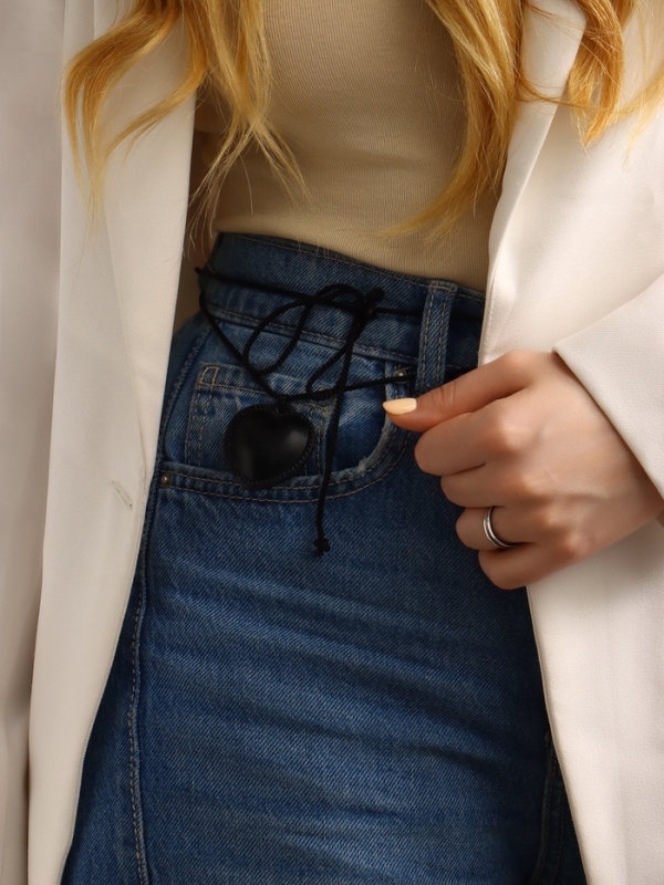 Портупея с кулоном &laquo;Сердечко&raquo; кожа, трансформер, чёрная, 150 см