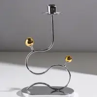 Подсвечник металл на 1 свечу "Линия и шарики" серебро с золотом d=2,5 см 14,5х7,5х26 см