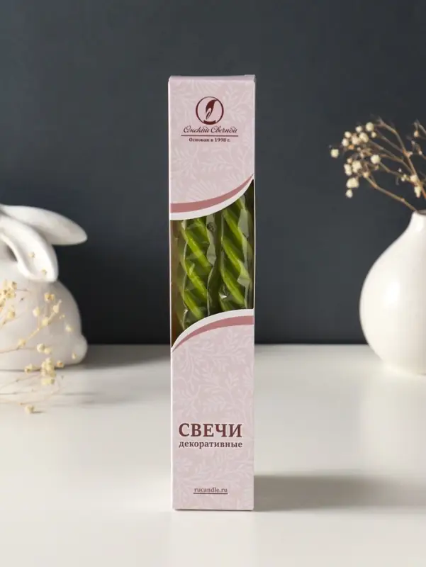 Набор свечей витых, 2,3х 24,5 см, 5 ч, 50 г, 2 штуки, оливковый