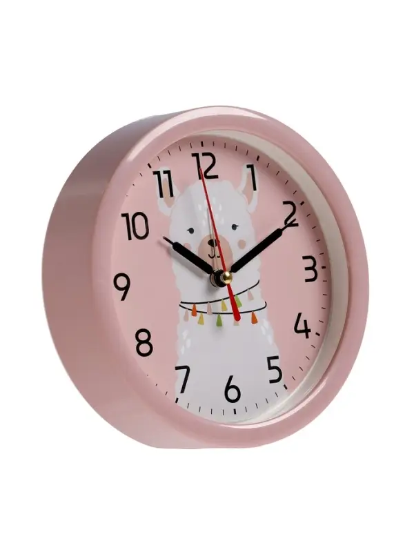 Будильник "Альпака", плавный ход, d=15см, розовый