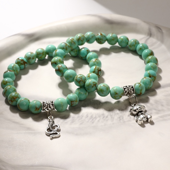 Браслет с подвеской МИКС шар №8 &laquo;Старая Бирюза&raquo;