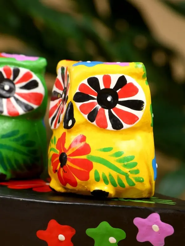 Сувенир "Пара совят" дерево 14х7х9 см, цв. жёлтый/зелёный