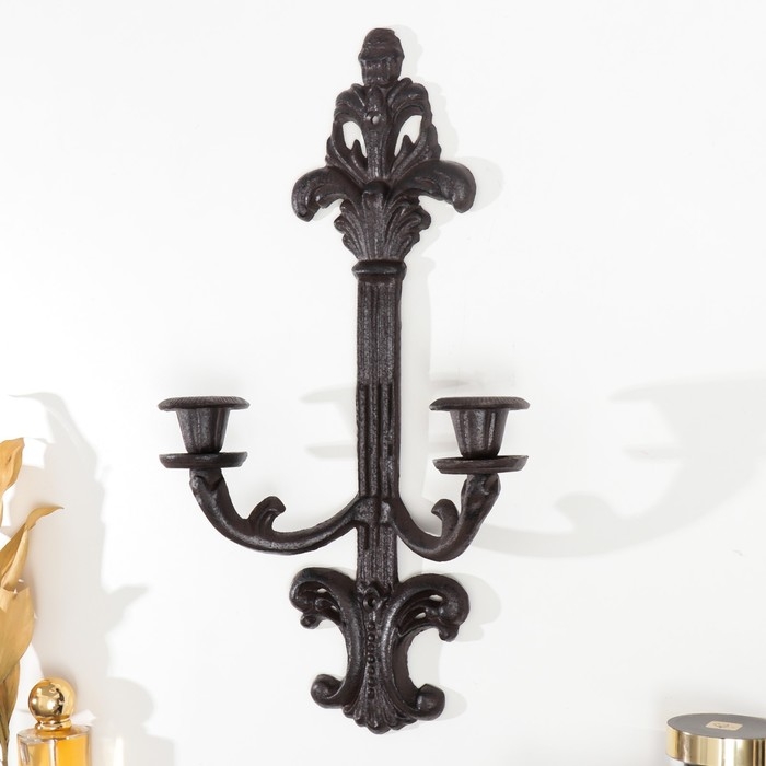 Подсвечник чугун на 2 свечи настенный Подсвечник чугун на 2 свечи настенный "Рапсодия" 41,6х8х23,8 см