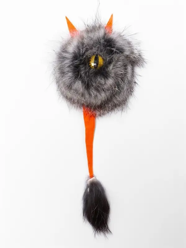 Дразнилка-удочка  из меха кролика "Монстрик" на деревянной палочке