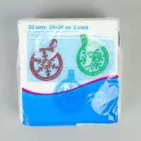 Салфетки бумажные однослойные &laquo;Шарики - снежинки&raquo;, 24х24, 50 шт