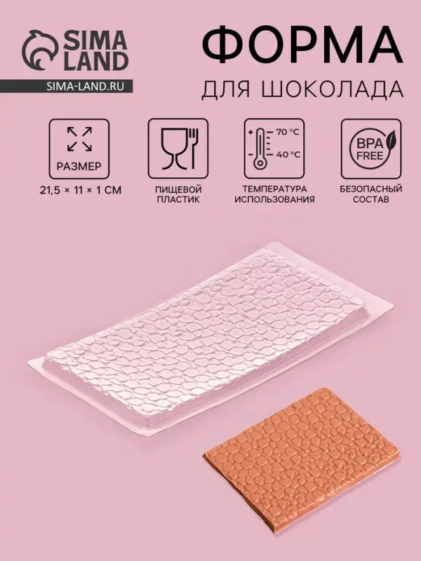 Форма для шоколада &laquo;Шоколад пористый&raquo;, пластик, 21.5&times;11.5&times;1 см, прозрачная