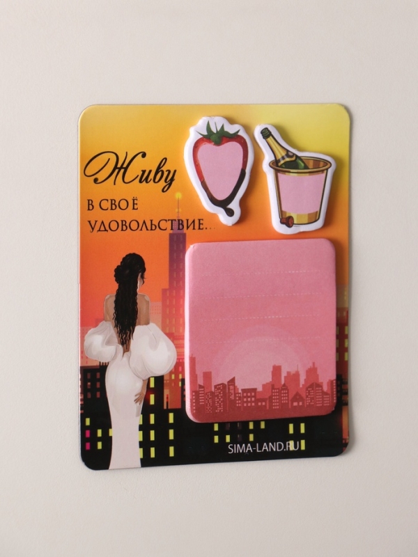 Магнит с блоком для записей и стикерами "Живу в своё удовольствие..." 10х12 см