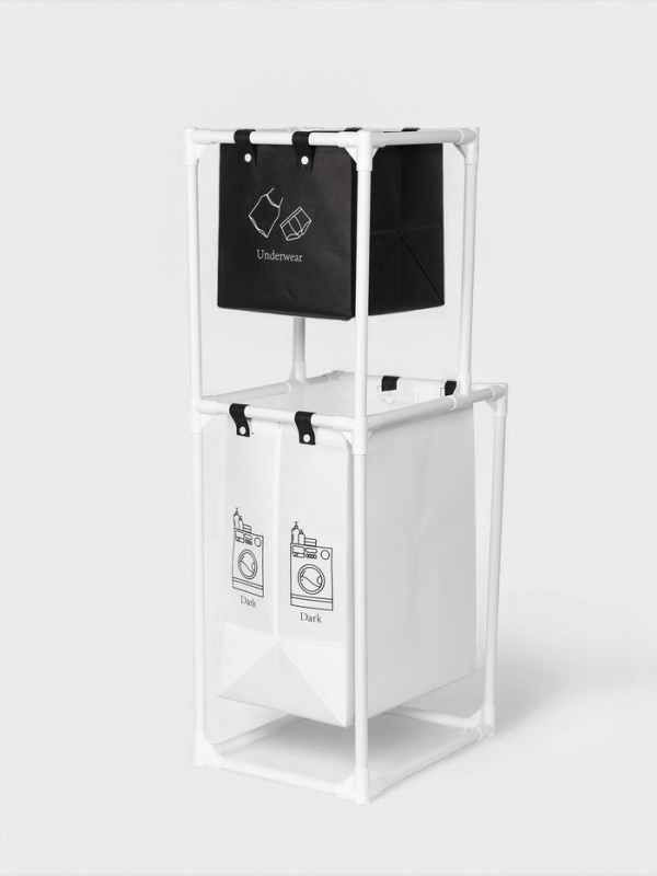 Корзина для белья складная 28х39х95 см, цвет черный, белый