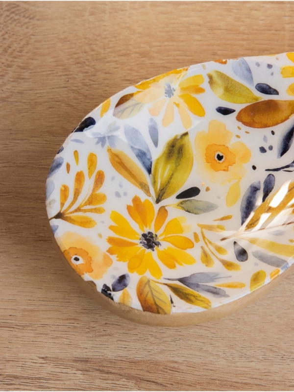 Подставка под ложку &laquo;Желтые и синие цветы&raquo;, 25.5&times;9&times;3.8 см, дерево манго