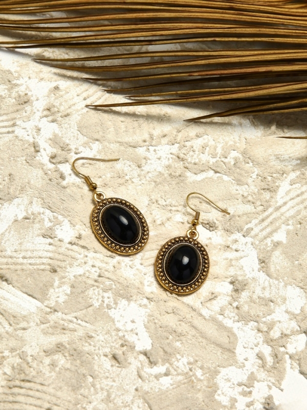 Серьги &laquo;Овал&raquo; винтаж, цвет чёрный в чернённом золоте