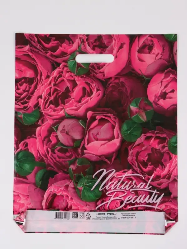 Пакет "Розовые бутоны, полиэтиленовый с вырубной ручкой, 38х45 см, 60 мкм