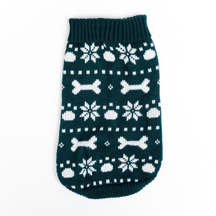 Свитер "Косточки-снежинки", размер 12 (ДС 28-31, ОГ 32-40, ОШ 20-24 см), зелёный