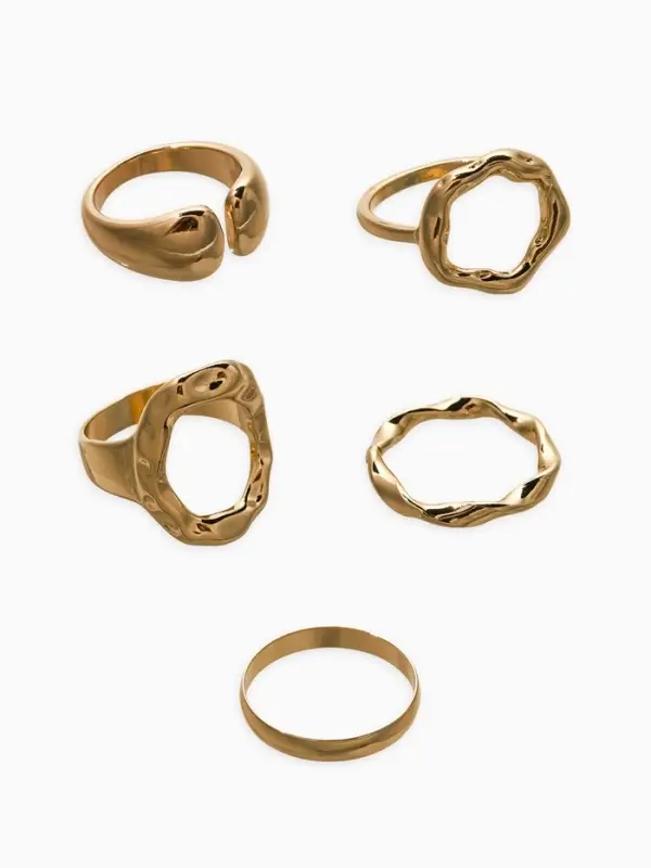 Набор колец 5 шт "Новый стиль" мятый, размер МИКС, цвет золото