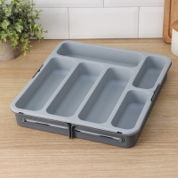 Лоток для столовых приборов, раздвижной, 31&times;35,5&times;5,5 см, 5 отделений, цвет серый