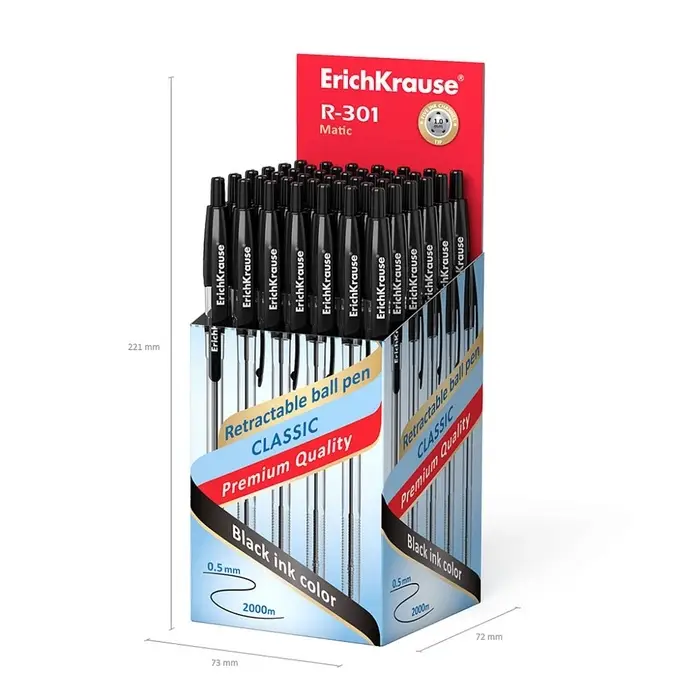 Ручка шариковая автоматическая ErichKrause R=301 MATIC, узел 1.0 мм, чернила чёрные, длина линии письма 2000 м