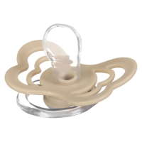 Соска - пустышка ортодонтическая, силикон, +6 мес., с держателем, цвет бежевый