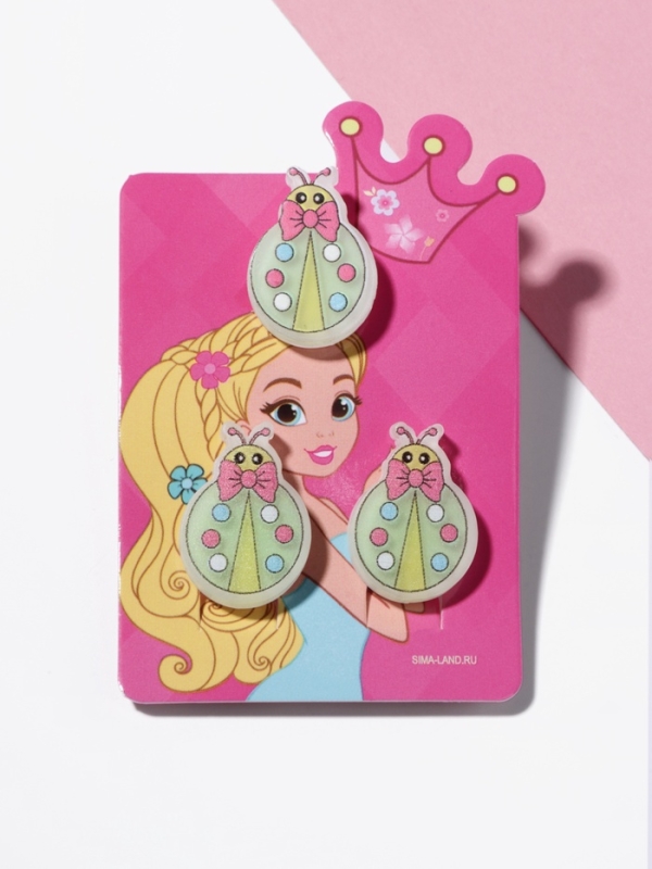 Набор детский "Выбражулька" 2 предмета: клипсы, кольцо, божья коровка, цвет МИКС