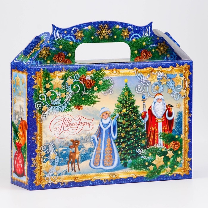 Новый год. Коробка подарочная новогодняя Ларец Традиции 26 х 23 х 7 см.